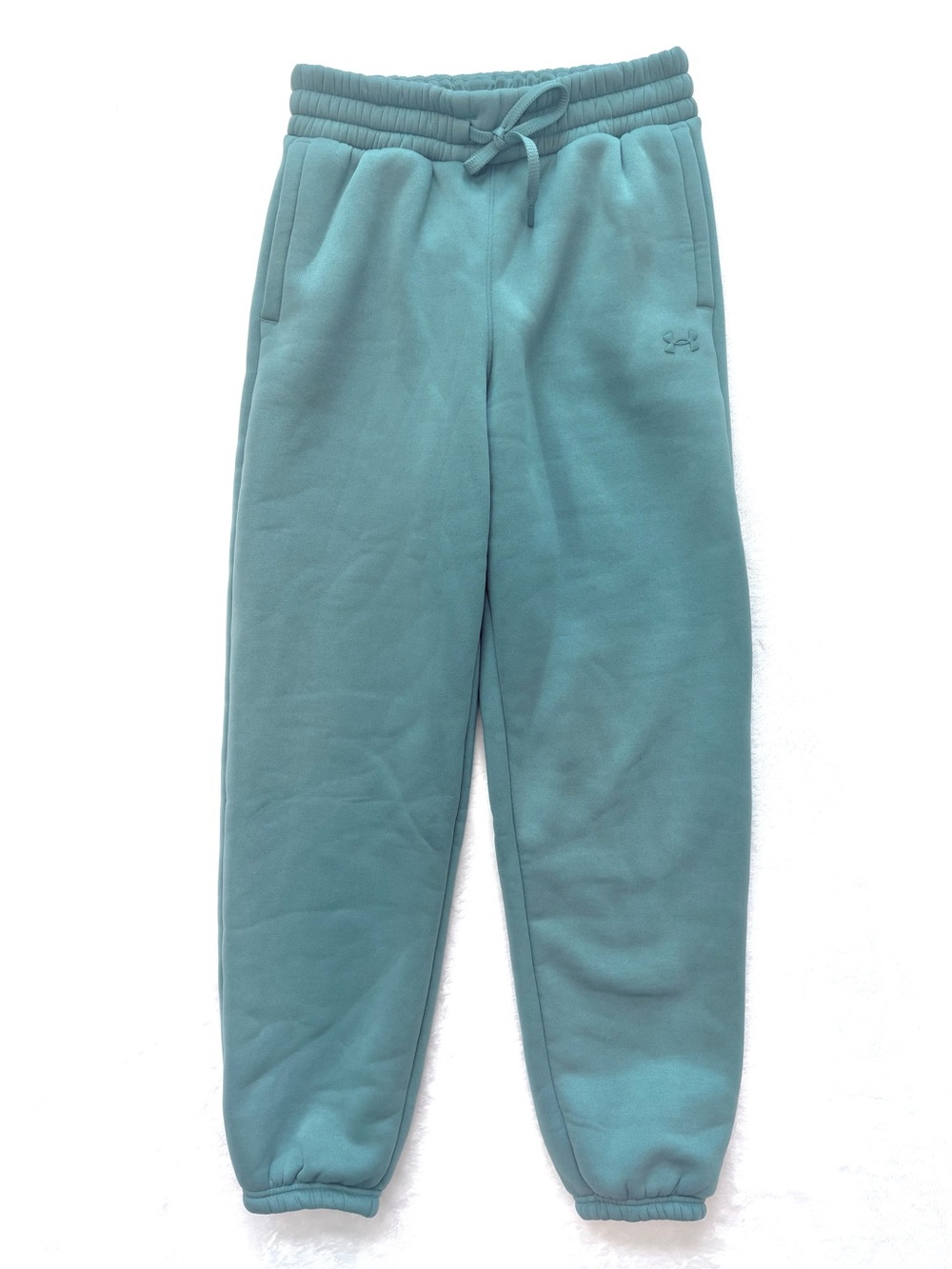 Under armour women’s relaxed fit fleece sweat pants jasper blue teal size xs